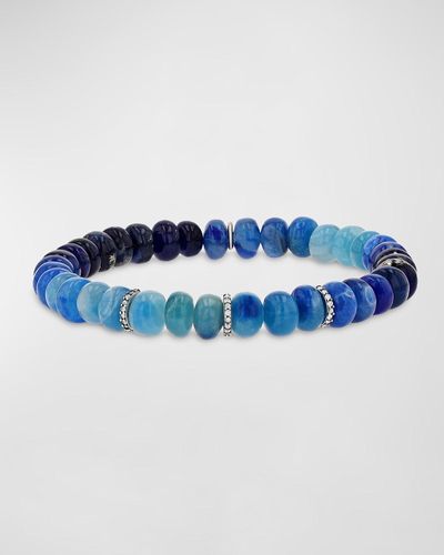 Sheryl Lowe 7Mm Beaded Bracelet With 3 Pave Diamond Rondelles - Blue