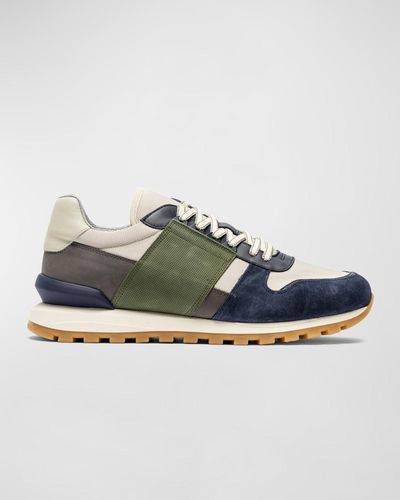 Rodd & Gunn Queensberry Leather And Suede Low-Top Sneakers - Blue