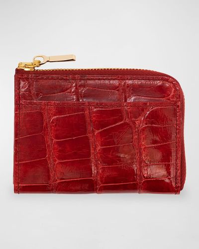 Abas Glazed Alligator Leather Zip Card Case - Red