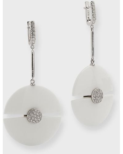 Sanalitro 18k White Gold Universe Earrings With White Agate And Diamond Latch Hoops