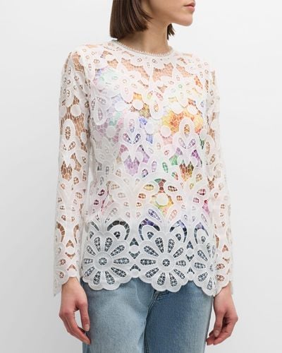 Johnny Was Lisetta Floral Cutwork Lace Blouse - White