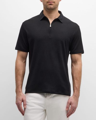 Isaia Wool Quarter-Zip Polo Shirt - Black