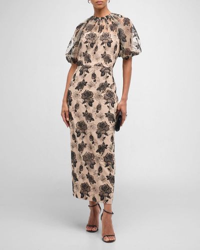 Lela Rose Naomi Sheath Dress With Floral Embroidery - Natural