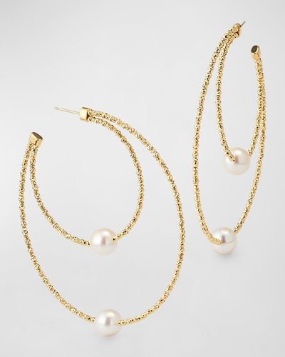 Pearls By Shari 18K Double Hoop Akoya Earrings - Natural
