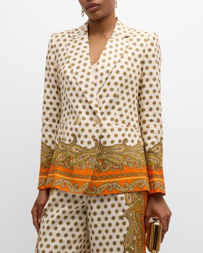 Elie Tahari The Karter Double-Breasted Paisley-Print Blazer - Natural