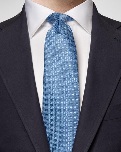 Eton Geometric Woven Silk Tie - Blue