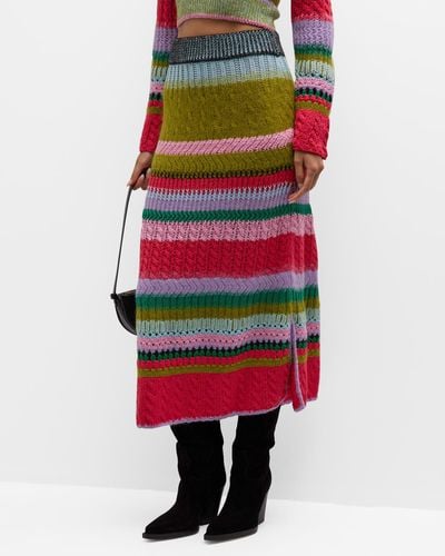 Lingua Franca Ashby Mixed-Stitch Crochet A-Line Midi Skirt - Multicolor