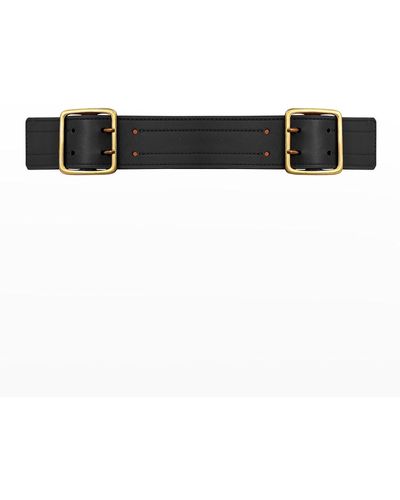 Vaincourt Paris La Radieuse Double-Buckle Leather Belt - Black