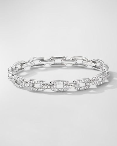 David Yurman Stax Link Bracelet With Diamonds In 18k White Gold, 7mm, Size M - Metallic