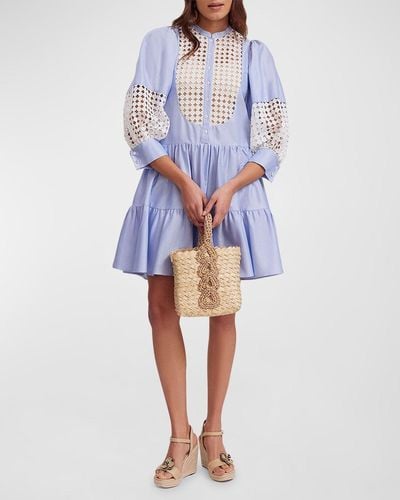 Anne Fontaine Ventoux Tiered Lace-Inset Mini Dress - Blue
