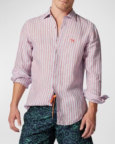 Rodd & Gunn Mclean Park Linen Stripe Sport Shirt - Pink