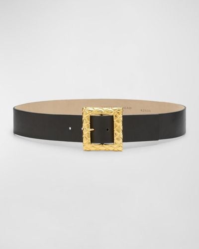 Streets Ahead Geometric Buckled Smooth Leather Belt - Natural