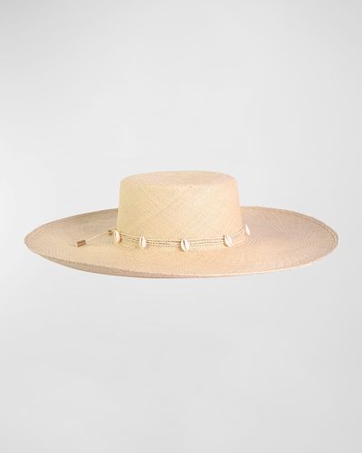 Sensi Studio Cordovan Straw Large Brim Hat With Shells - Natural