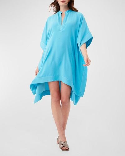 Trina Turk Landmark Split-Neck Handkerchief Mini Dress - Blue