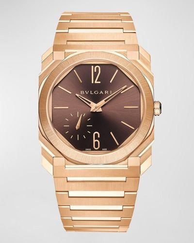 BVLGARI 40mm Rose Gold Octo Finissimo Automatic Bracelet Watch, Brown - Metallic