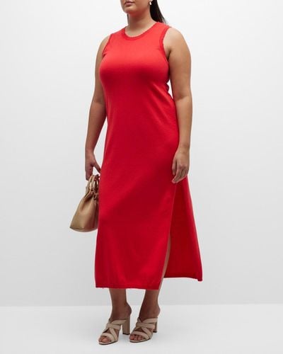 Minnie Rose Plus Plus Size Frayed-edge Cotton-cashmere Dress - Red