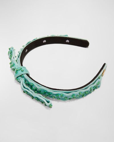 Lele Sadoughi Bardot Beaded Velvet Headband - Green