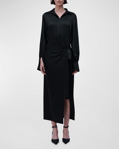 Jonathan Simkhai Samba Long-Sleeve Draped Satin Dress - Black