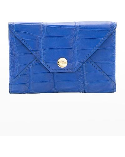 Abas Envelope Flap Polished Matte Alligator & Leather Card Case - Blue