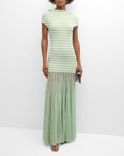 Alexis Marce Off-The-Shoulder Pleated Knit Maxi Dress - Green