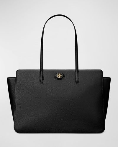 Tory Burch Robinson Pebbled Leather Tote Bag - Black