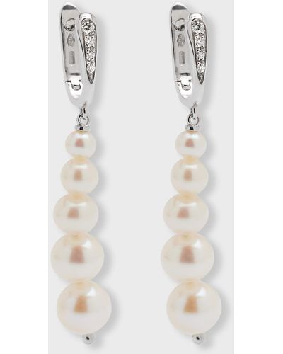 Utopia Graduated Pearl & Diamond Clip-on Earrings - White