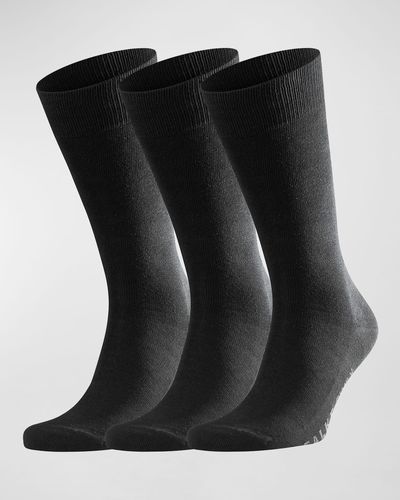 FALKE Family 3-pack Solid Cotton Socks - Black