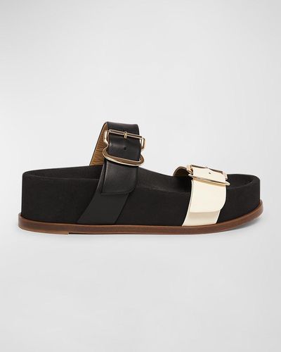 Gabriela Hearst Wren Leather Dual-Buckle Slide Sandals - Black