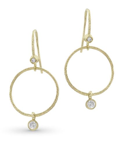 Dominique Cohen Textured 18k Gold Diamond Hoop Drop Earrings - White