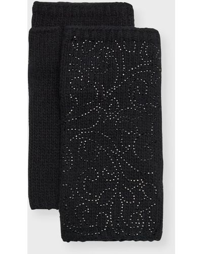Carolyn Rowan Embellished Fleur De Lis Cashmere Fingerless Gloves - Black