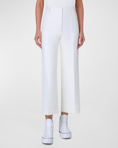 Akris Wide-Leg Crop Cotton Twill Pants - White