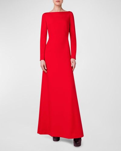 Akris Long-Sleeve Godet Back Gown - Red