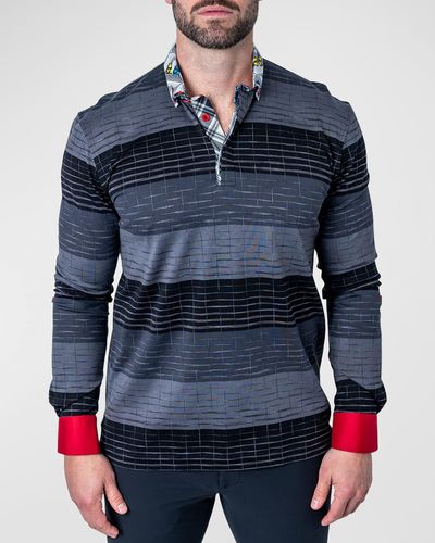 Maceoo Newton Striped Contrast-Trim Polo Shirt - Blue