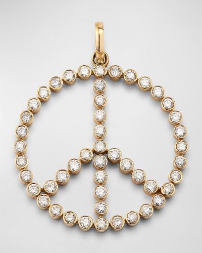 Siena Jewelry 14K Large Peace Sign Bezel Diamond Pendant - Metallic