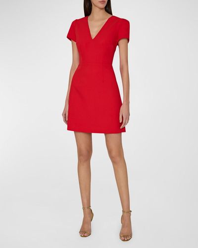 MILLY Atalie V-Neck Cady Mini Dress - Red