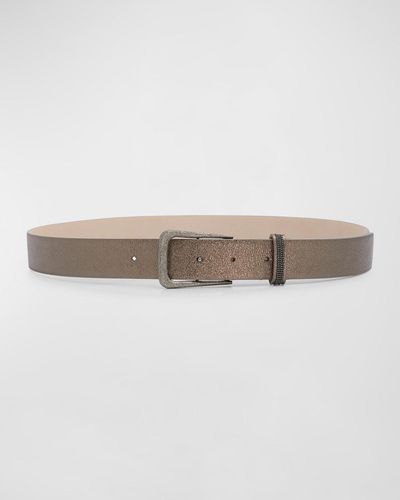 Brunello Cucinelli Metallic Leather Belt With Monili Tab - Natural