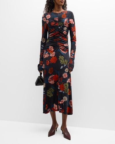 Cara Cara Maisy Long-sleeve Floral Ruched Midi Dress - Multicolor