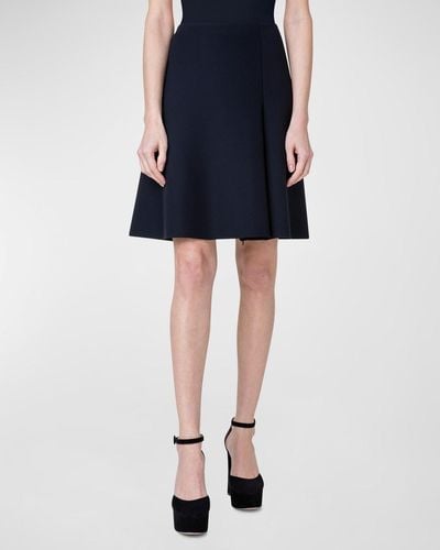 Akris Techno Neoprene Skirt With Asymmetrical Zip-Front Slit - Blue