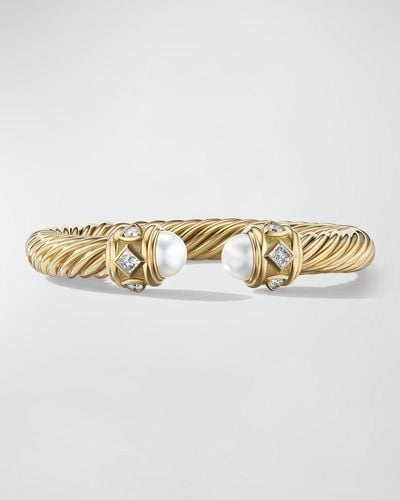 David Yurman Renaissance Bracelet With Pearls And Diamonds In 18k Gold, 11mm, Size L - Metallic