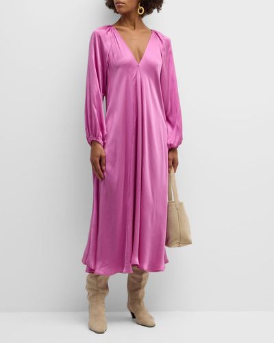 Xirena Celestine Draped Raglan-Sleeve Silk Midi Dress - Pink