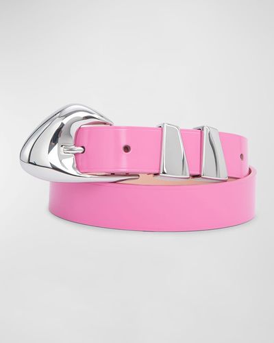BY FAR Moore Skinny Semi-Patent Leather Belt - Pink