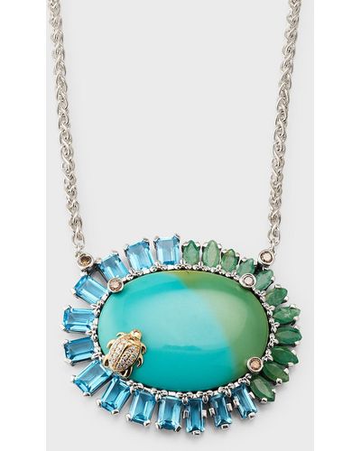 Stephen Dweck Topaz And Emerald Necklace With Diamonds - Blue