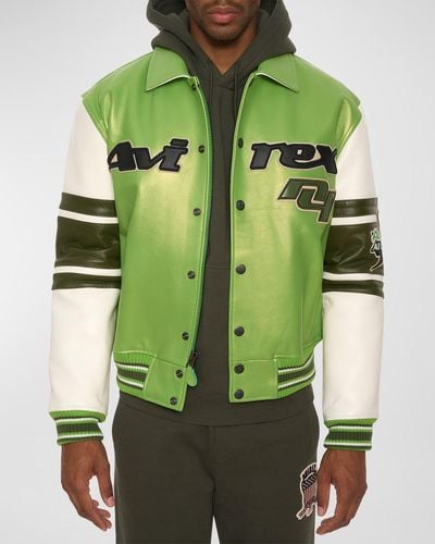 Avirex Stars And Stripe Leather Bomber Jacket - Green