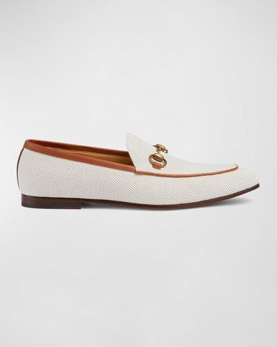 Gucci New Jordaan Canvas Bit Loafers - White