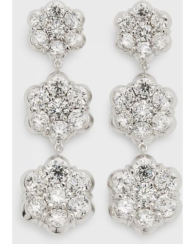 Bayco 18k White Gold Triple Flower Diamond Drop Earrings - Gray