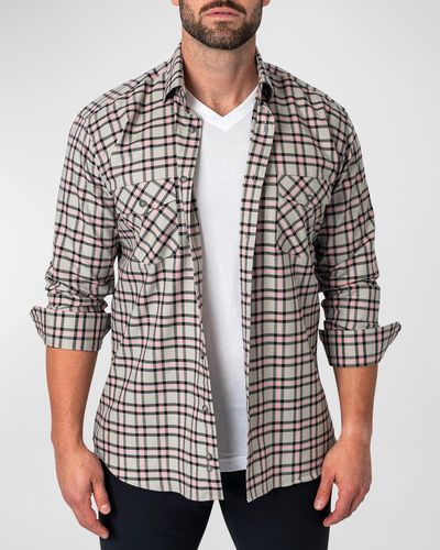 Maceoo Embroidered Flannel Sport Shirt - Brown