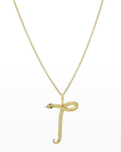 Zoe Lev 14K Snake Initial Necklace - Metallic