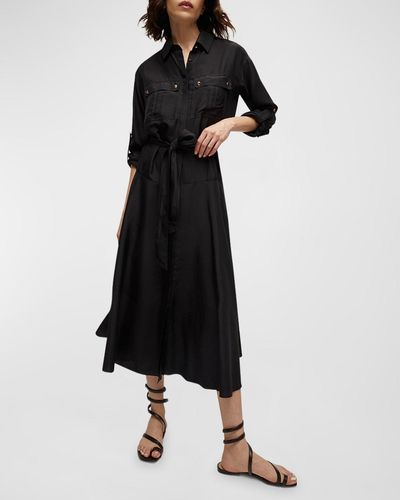 Veronica Beard Camille Belted Silk Shirtdress - Black