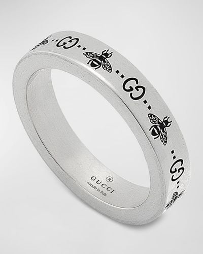 Gucci GG And Bee Band Ring, 4mm - White