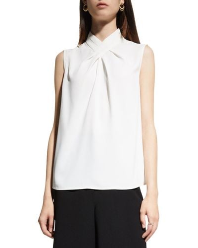Misook Sleeveless Pleated Crossover Blouse - White